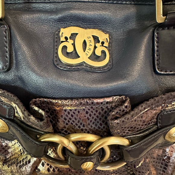 Sharif Original by Sharif dark blue leather and snake print satchel bag - Picture 2 of 14